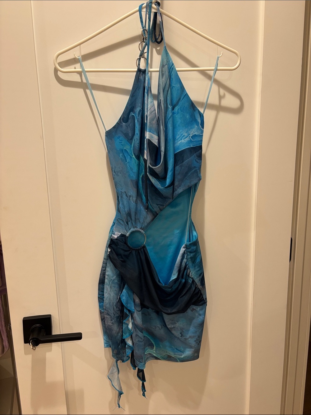 Fashion Nova Blue Halter One-Piece with Ring Accent